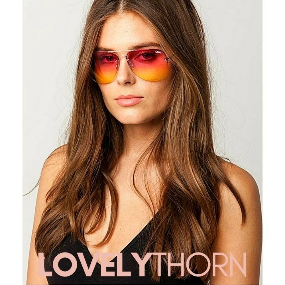 QUAY // ltd ed muse pink yellow fade rimless aviator sunglasses rare